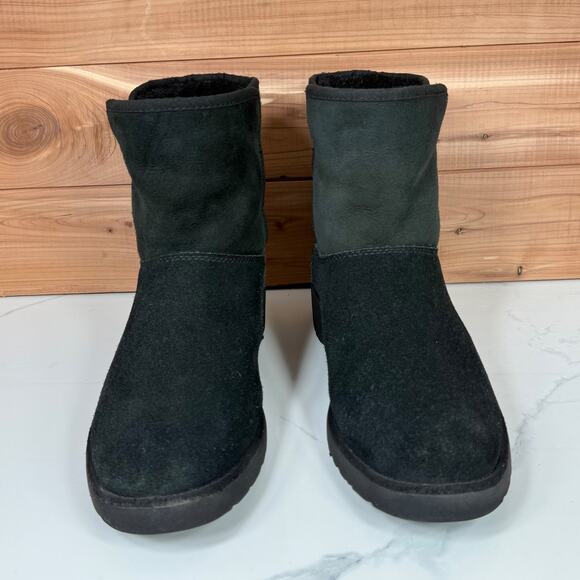 UGG Kristin Mini Platform Wedge Pull On Ankle Boot Black Suede Shearling size 9 - Picture 3 of 15
